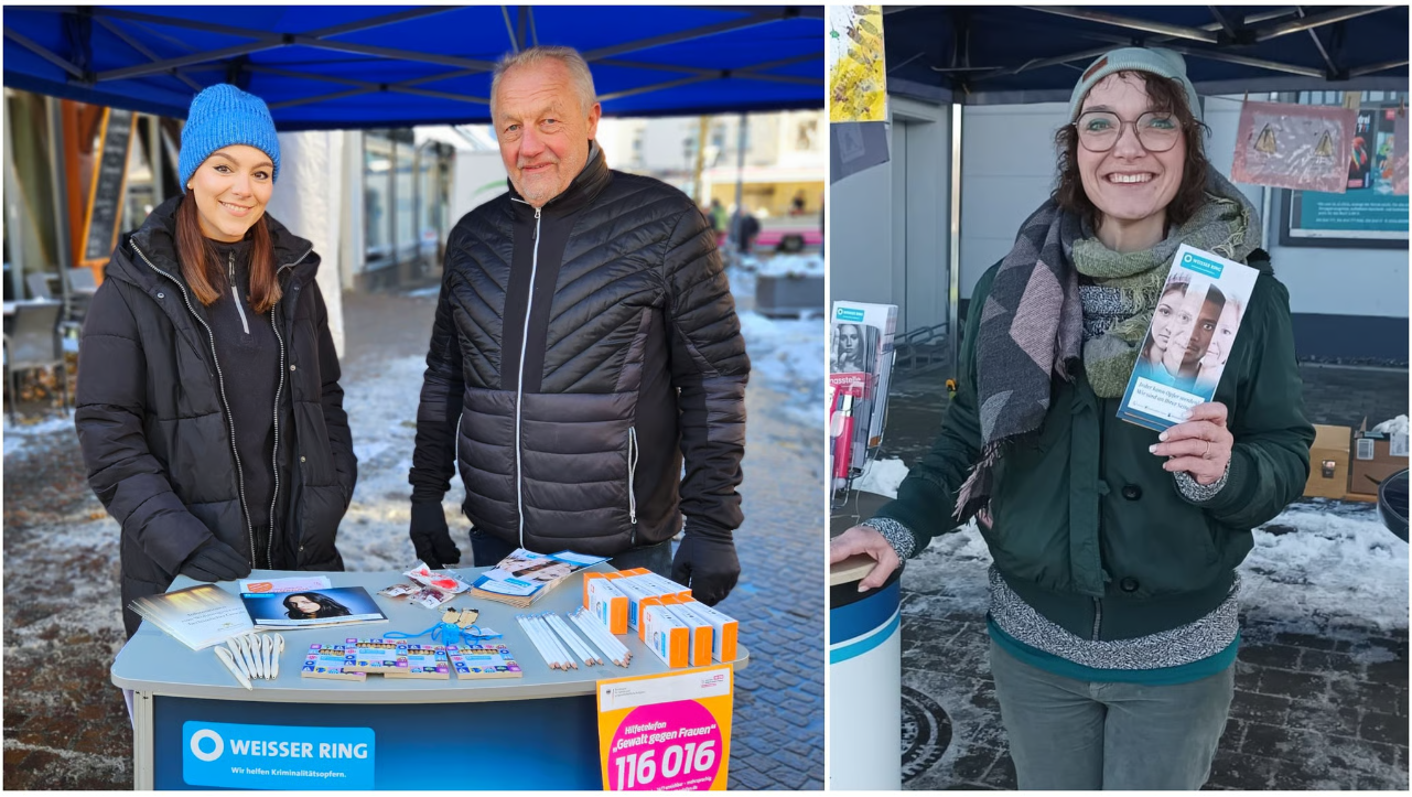 Anlässlich des Internationalen Tags gegen Gewalt an Frauen standen sie auf den Marktplätzen im Kreis (von links): Priska Müller, Josef Rothmund und Tanja Grünvogel. (Foto: Janine Lehleiter/privat)