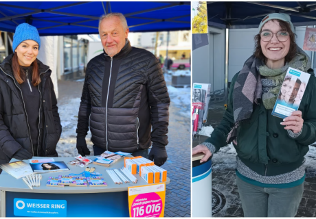 Anlässlich des Internationalen Tags gegen Gewalt an Frauen standen sie auf den Marktplätzen im Kreis (von links): Priska Müller, Josef Rothmund und Tanja Grünvogel. (Foto: Janine Lehleiter/privat)
